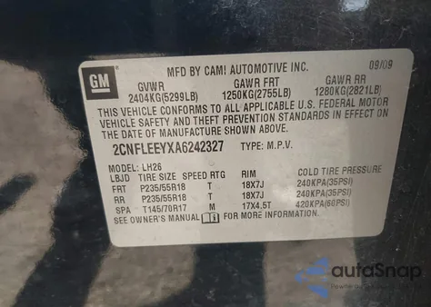 2010 Chevrolet Equinox Lt z USA, uszkodzony, nr VIN 2CNFLEEYXA6242327